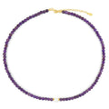 Natural Amethyst & Clear Quartz Beaded Choker | S925 Gold Necklace