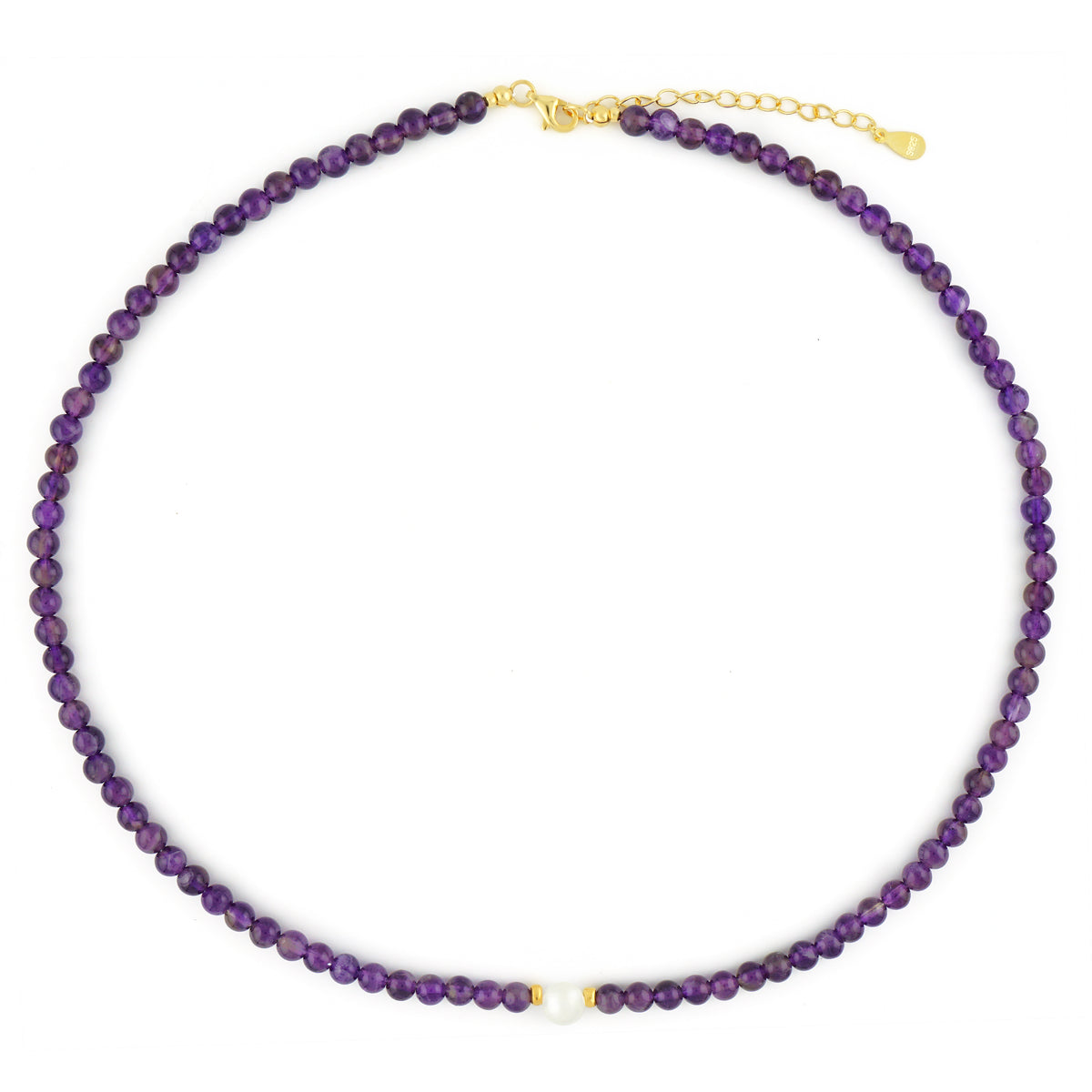 Natural Amethyst & Clear Quartz Beaded Choker | S925 Gold Necklace