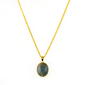 Natural oval blue flash Labradorite pendant necklace on 18k gold plated S925 sterling silver Chopin chain
