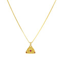 Textured triangle Evil Eye pendant necklace with pink cubic zirconia accents in 18k gold plated S925 sterling silver

