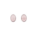 Front view of soft pink natural Rose Quartz oval stud earrings with S925 silver frame
