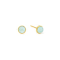 Pair of round cabochon natural Aquamarine stud earrings in 18k gold plated S925 sterling silver bezel setting
