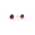 Pair of round cabochon natural Amethyst stud earrings in 18k gold plated S925 sterling silver bezel setting
