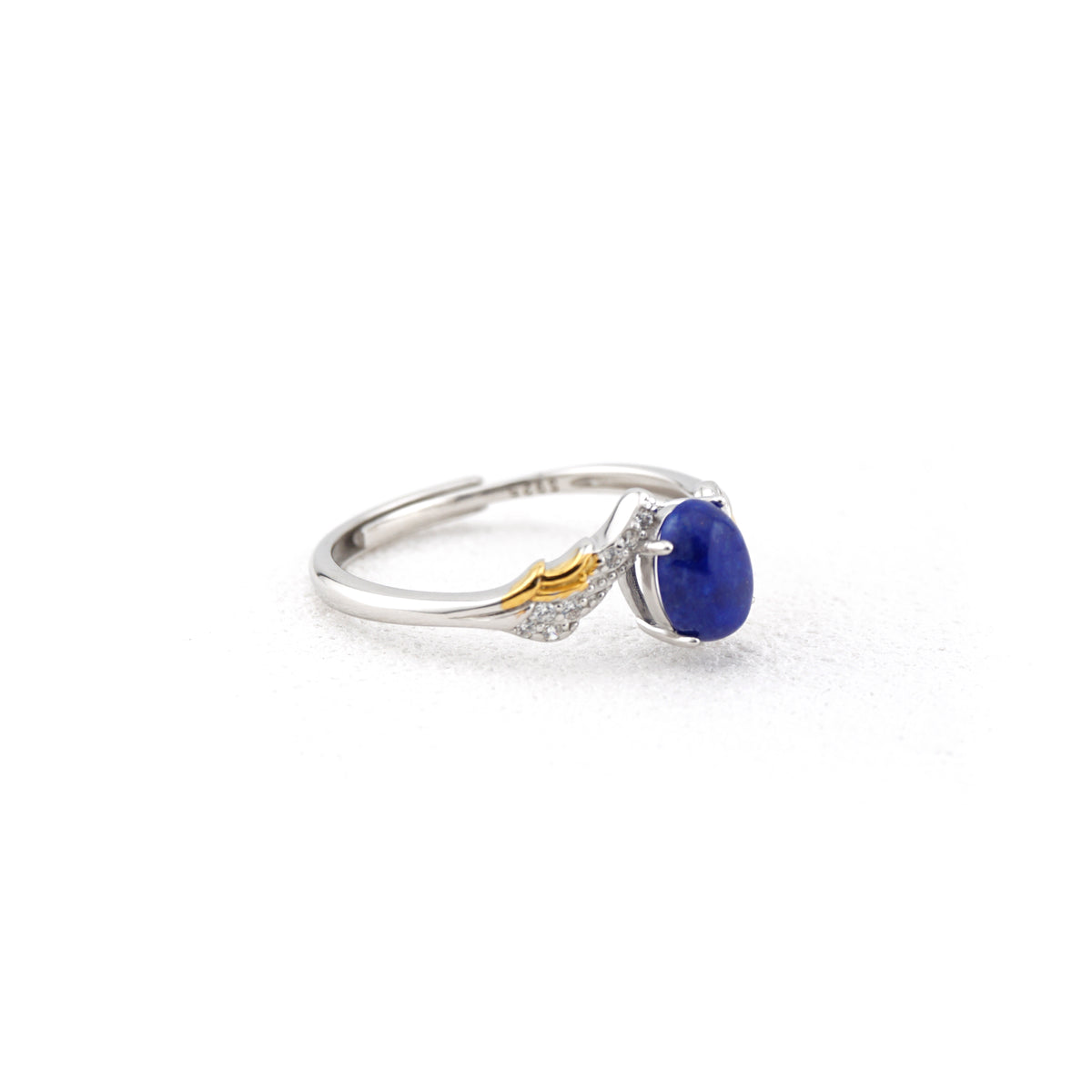 Natural Lapis Lazuli two-tone adjustable ring in S925 sterling silver with 18k gold plating details
