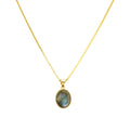 Natural oval blue flash Labradorite pendant necklace on 18k gold plated S925 sterling silver box chain
